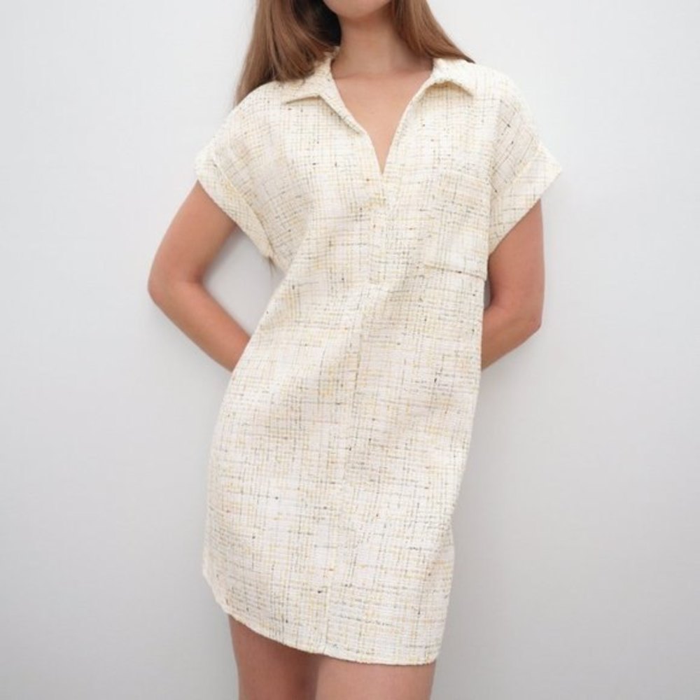 Zara Textured V-Neck Short Sleeve Shift Dress (NWT)